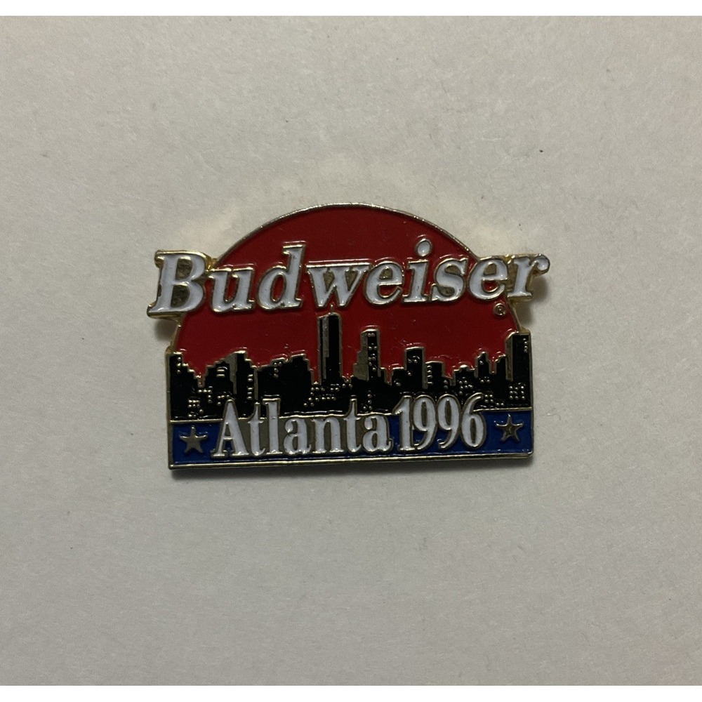 Vtg 1996 Atlanta Budweiser Olympic Lapel Pin Hat Pinback City Skyline
